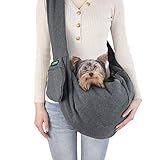 Comfy Pet Sling for Small Dog Cat with Adjustable Strap, Hand Free Sling Bag Breathable Soft Knit with Front Pocket, Travel Puppy Carrying Bag, Pet Pouch. Machine Washable (Grey)