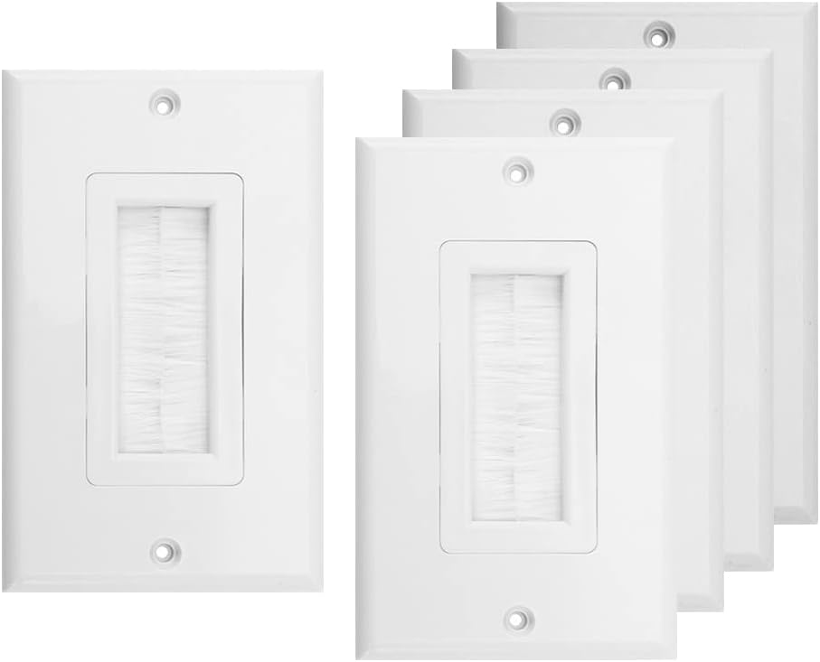 Single Gang Brush Style Opening Passthrough Low Voltage Insert Cable Wallplate,Whtie (20 Pack)