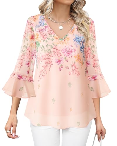 Bebonnie Women Blouses Dressy Casual: Floral Blouses Chiffon Wrinkle Free - Dress Shirts Office Wear - Spring Summer Mother of The Bride Pantsuits for Wedding Multi Floral XL