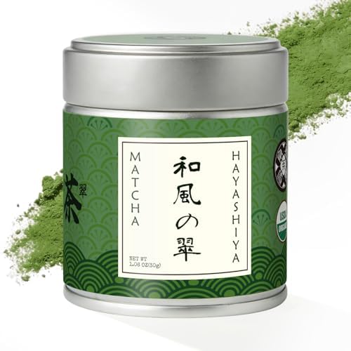 HAYASHIYA Matcha Powder Ceremonial Grade in Tin - Organic Japanese Green Tea from Kyoto 30g - First Harvest Stone-Ground for Lattes, Smoothies, Baking - Superfood Antioxidant Clean Energy Boost