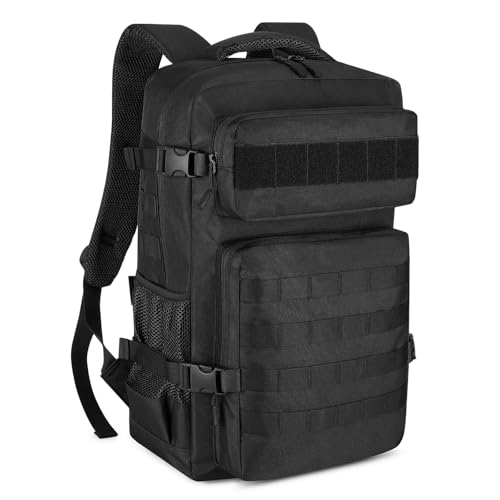 HUNTVP Mochila Militar 30L Mochila Tactica Mochila Hombre Impermeable Molle Mochila de Emergencia para Viaje Senderismo Camping Montañismo,30L-Negro