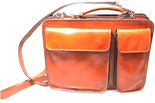Bolso para hombre porta tablet marrón, bandolera de piel auténtica Classic M 28x20x9 cm