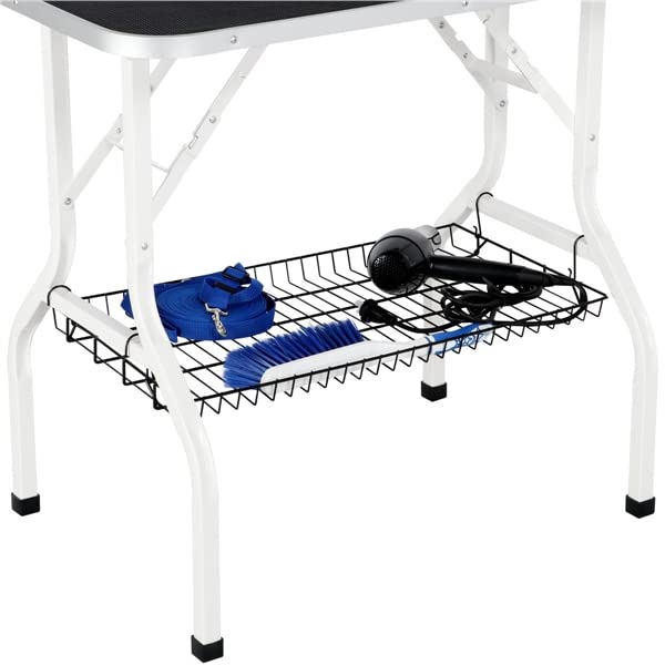 Yaheetech Table de Toilettage pour Chien/Chat/Animaux de Companie Pliante avec Potence Réglable 2 Sangles Une Panier de Rangement et Surface Travail Plus Large Antidérapente Capacité 100kg