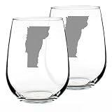 Bevvee Vermont State Outline Stemless Wine Glass - State Themed Drinking Decor and Gifts for Vermonter Women & Men - Set of 2 - Large 17 Oz Glasses