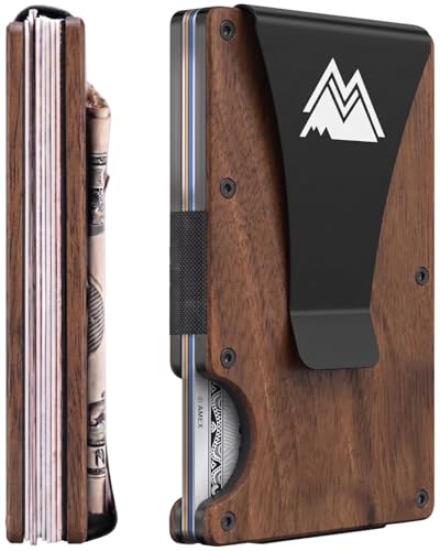 Image of Mountain Voyage Co Minimalist Wallet for Men - Slim RFID, Scratch Resistant, Natural Walnut Wood Credit Card Holder & Money Clip, Easily Removable Money & Cards, Mens Wallets
