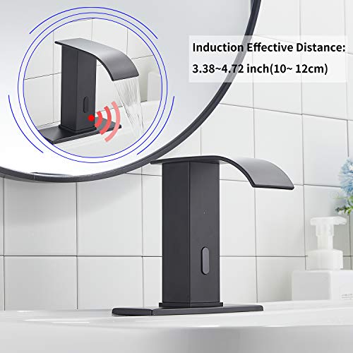 Ggstudy Automatic Sensor Matte Black Touchless Bathroom Sink Faucet With Hole Cover Plate Vanity Faucets Hands Free Waterfall Bathroom Water Tap With Control Box And Temperature Mixer thumb #3