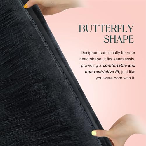 Image of Easyouth 100g 18 Inch Butterfly Weft Hair Extensions Human Hair Jet Black, Real Human Hair Extensions Butterfly Weft Black, for Girls, Hole Wefts Extension Remy Human Hair, for Party