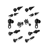 12 Pcs Punk Gothic Black Stainless Steel Fake Spike Tapers Nail Screw Zipper Closure Stud Earrings S
