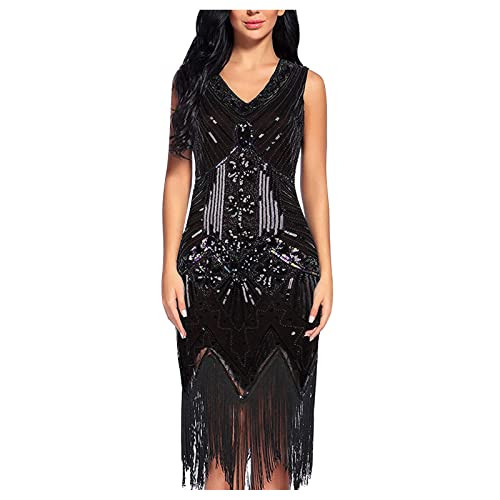 1920S Vintage Inspired Sequined Dress Embellished Gatsby Fringed Flapper Dress Roaring 20S Party Cocktail Short Dress #TOP1