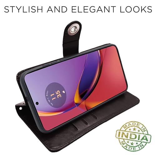 Image of Pikkme Motorola G84 5G Flip Cover Leather Finish | Wallet Stand and Shock Proof | Inside TPU with Card Pockets | Complete Protection Button Flip Case (Coffee)