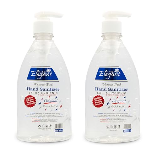 Elegant Hand Sanitizer Gel 500ml Pack of 2 (Value Pack) 70% IPA Extra Hygienic Moisturizers & Vitamin E