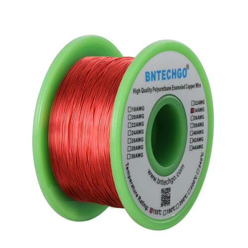 Image of BNTECHGO 34 AWG Magnet Wire 8 oz Red Enameled Copper Wire 0.0063 inch(0.16mm) | 34 Gauge Enameled Copper Coil Wire Widely Used For Transformers, Inductors, Speakers, Electromagnets, Educational Experiments