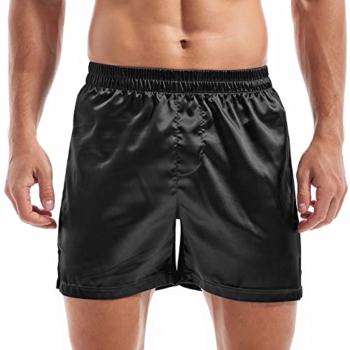 AMY COULEE Mens Satin Boxers Lounge Shorts Solid Color Sleepwear Casual Silky Pajama Shorts