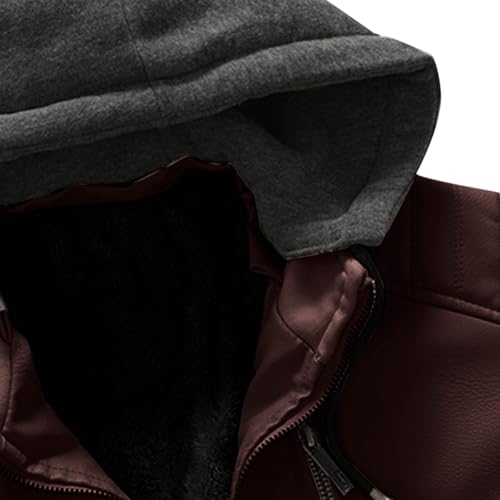 XUNRYAN Mens Faux-Leather Jacket Sherpa Lined Fleece Coats Winter Warm Military Flight Jackets Weighted Trucker Coat Pockets4