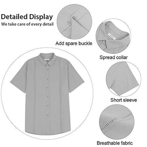 Image of JEKAOYI Mens Casual Linen Cotton Button Down Short Sleeve Shirts Cuban Camp Guayabera Beach Tops