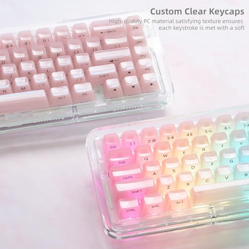 Image of Womier Keycaps Jelly Pink, Ceramic Keycaps Style Shine Through Keyboard Cap | Clear Keyboard Key Side Printed Custom 60 65 75 100 Percent for Cherry MX, Gateron Mechanical Keyboard(MDA Profile)