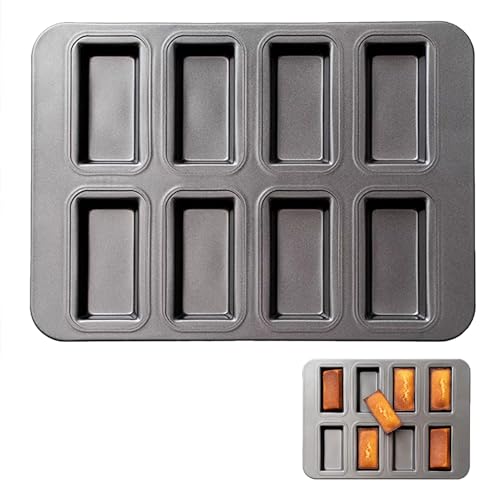 ZFRITP Moule Mini Cake, Moule Financier Metal 8 Troue Plaque À Mini Financiers - 25.5 X 20 Cm - Revêtement Antiadhésif, Acier Au Carbone De Qualité Alimentaire Cake...