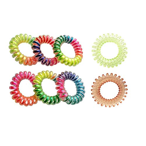 RevoRosy Spiral Hair Ties with no Crease| Coil Hair Elastics for Girls Age over 6| Colorful Hair Rubber Bands| Ouchless Hair Rings |Premium Combo of 6 Rainbow and 2 Translucent Collection