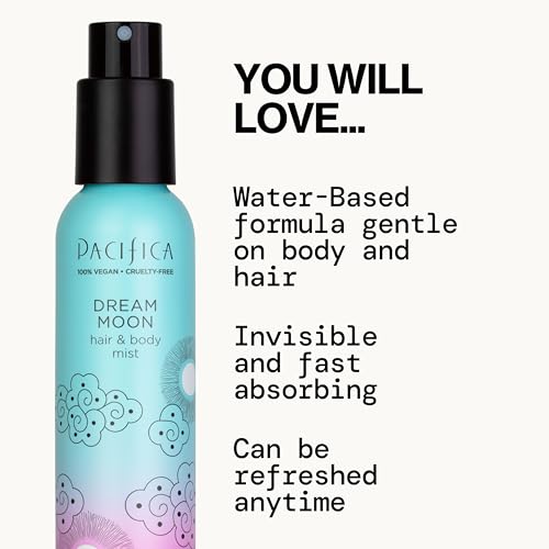 Image of Pacifica Hair Perfume & Body Fragrance Spray Mist - Dream Moon with Bergamot, Pear, Pink Rose, Coconut, Vanilla, Sandalwood & Patchouli - Alcohol-Free, Vegan & Cruelty-Free, 5 oz (1 Count)