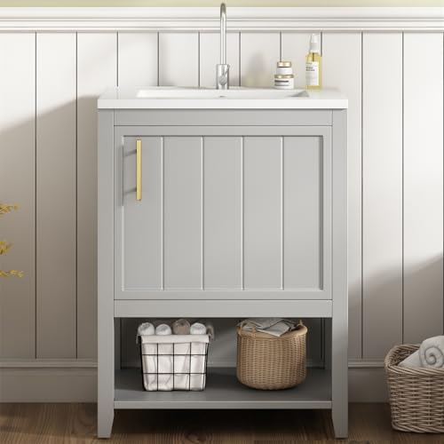 Sekretär, Schreibtisch Landhausstil Kommode, Schreibkommode, Schrank Freistehend, Arbeitstisch, Computertisch, Holzwerkstoff, 100 X 51 X 150 cm, für KücheWohnzimmer (Grau mit Unterschrank)