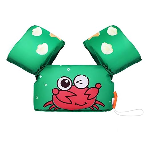 MoKo Manguitos Flotadores de Natación, Chaleco Sin Inflación para Natación con Patrón Lindo, Dispositivo de Entrenamiento Plegables para Niñas y Niños en Piscina Playa Parque Acuático, Cangrejo Verde