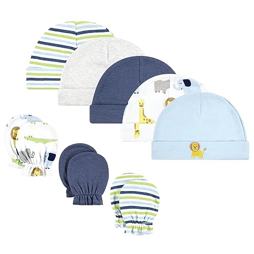 Image of Hudson Baby Unisex Baby Cotton Cap and Scratch Mitten Set