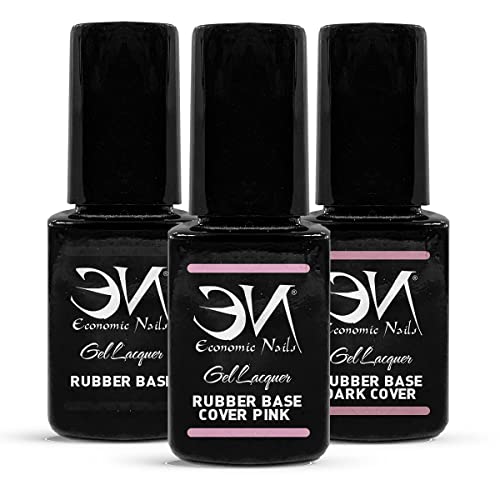 Pack 3 x Rubber Base 12ml Transparente | Rubber Base Clear, Dark, Pink (Transparente, Rosa, Rosa Oscuro) de Economic Nails Cover