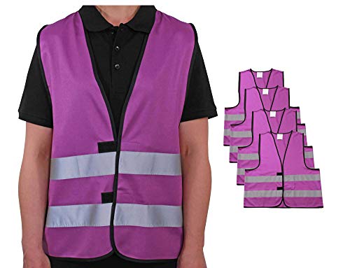 4business 4 Stück Signalweste lila für Erwachsene Größen S - 3XL Polyester waschbar Sicherheitsweste 4er Set (L/XL)