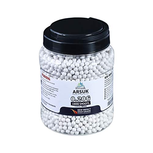 ARSUK Balines de Airsoft, Munición Bolas de Paintball 6mm, 0.20g de Alto Grado Precision de plástico Cantidades; 2000, 4000, 5000, 10,000 Balines(0,20g 10000 Pellets - Blanco)