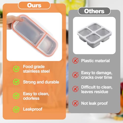 Image of Stainless Steel Snack Containers with Lids, Double Compartment Leakproof Reusable Snack Box for Nuts, Fruits- Divided Grab & Go Container for School, Office, Travel