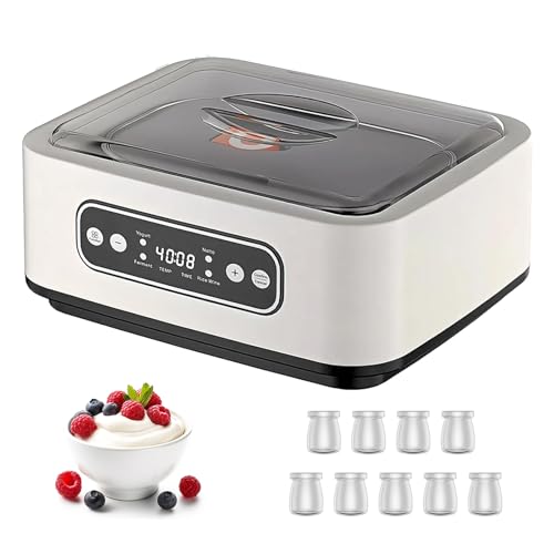 Electric Yoghurt Maker 1600 ml, Digital Yoghurt Maker with 9 Jars, Adjustable Temperature and Time, Stainless Steel, for Making Fresh, Healthy Desserts