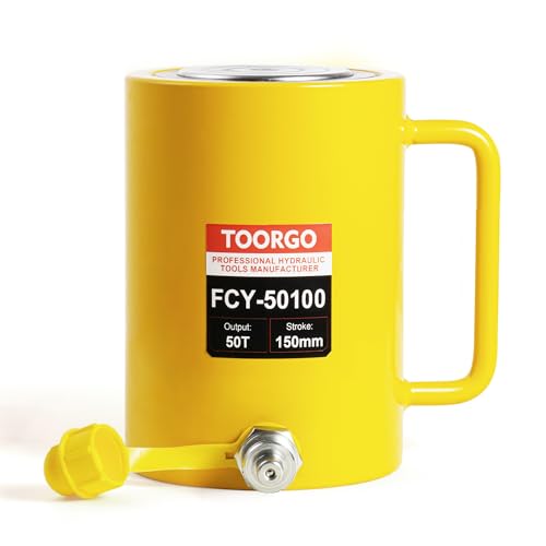 TOORGO 50T 4Inch Stroke Porta Power Single Acting Lifting Cylinder for Shipbuilding, Machinery and Industry,Automatically Retract Split Hydraulic Cylinders Jacks, Yellow