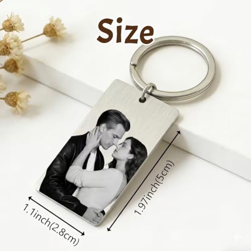Image of Custom Photo & Text Engraved Keychain - Double Sided Custom Picture keyring For Him /Her Birthday Memorial Gift