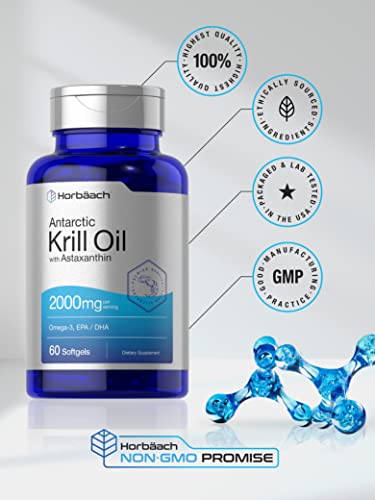 Antarctic Krill Oil 2000Mg | 60 Softgel Capsules | Omega-3, Epa, Dha Supplement | With Astaxanthin | Non-Gmo, Gluten Free | By Horbaach #TOP4