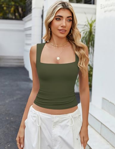 Image of Avidlove Women's Square Neck Tank Top Double Lined Basic Crop Tops Going Out Shirt Slim Fit Summer