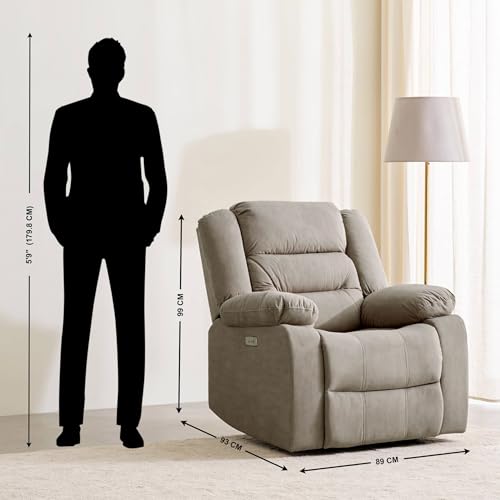 Image of Home Centre | Cairo NXT Fabric 1-Seater Electric Recliner | Recliner Sofa for Living Room | Beige | 2 Year Warranty