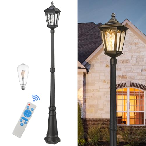 82 Inch Solar Post Street Lamp Light with Remote Control, Dusk to Dawn Waterproof LED Pole Light Exterior, Outside Pillar Lighting with Water Ripple Glass for Lawn Pathway Garden Porch Yard Patio by Luminzone - Used condition - Image 9