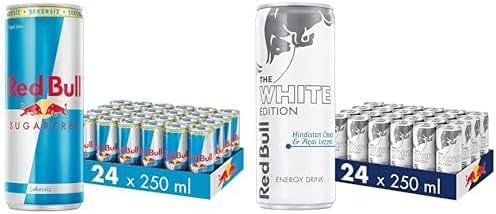 Red Bull Enerji İçeceği, Şekersiz, 250 ml (24'lü Paket, 250 ml x 24 Adet) ve Red Bull Enerji İçeceği, Hindistan Cevizi ve Açai 250 ml (24'lü Paket, 250 ml x 24 Adet)