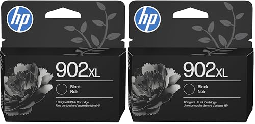 Image of HP 902XL Black High-Yield Ink Cartridge Printers | Works with Printer Series: OfficeJet 6954, 6958, 6962, OfficeJet Pro 6968, 6975, 6978 | Eligible for Instant Ink | T6M14AN (Pack of 2)