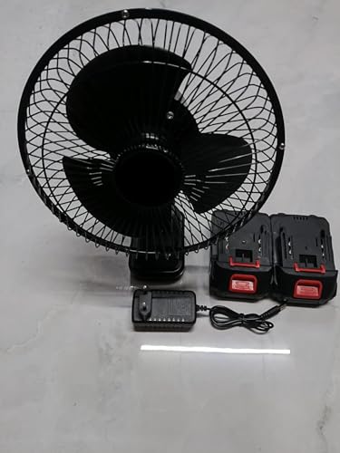 Image of Portable Rechargeable Table Fan with 2 Batteries & Charger, Cordless High-Speed Adjustable Cooling Fan for Home, Office & Outdoor Use