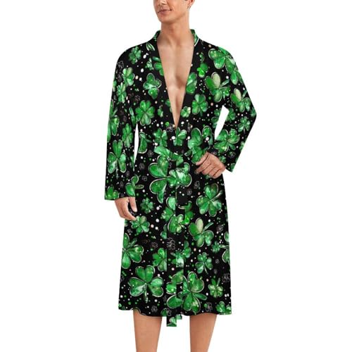 Green Ireland Shamrock St Patricks Day Funny Men's Robe Soft Lightweight Bathrobe Long-sleeve Spa Robes