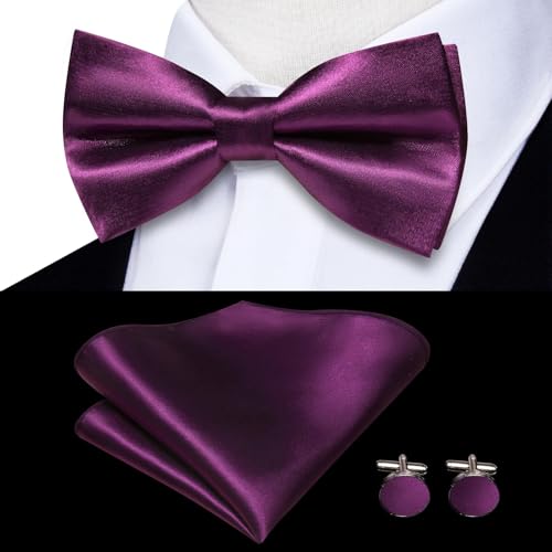 Image of Hi-Tie Men Suspender Bowtie Set Suspenders Pre-tied Bow Tie Pocket Square Cufflinks Adjustable Y Shape 6 Clips Braces Tuxedo