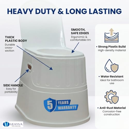 Image of Veayva Plastic Heavy Duty Portable Indian Toilet To Western Convertor Easygo Round Portable Commode | Toilet Stool | Toilet Commode For Patients | Portable Toilet Seat (White)