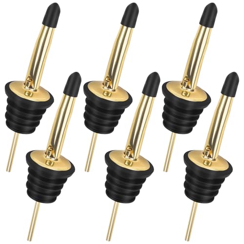 Ehuihuan 6 Piezas Vertedor De Vino De Acero Inoxidable, Pico Con Cierre De TapóN De Goma, Vertedor De Licor Para Bar, Pub, Licor, Aceite De Oliva, Jarabe De Café, Botella De Salsa De Soja