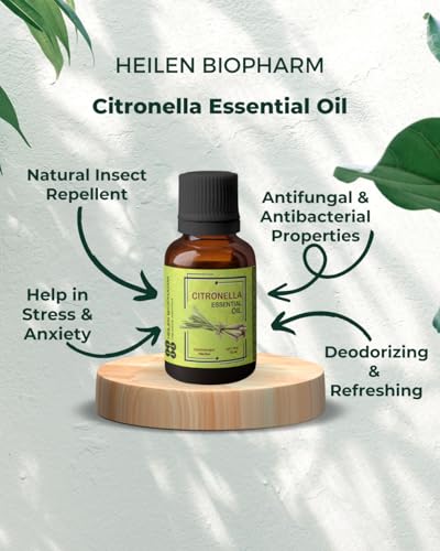 Image of Heilen Biopharm Citronella Essential Oil - 15 mL Per Bottle Pack of 1, For Stress Relief Aromatherapy Insect Repellent (Cymbopogon Nardus)