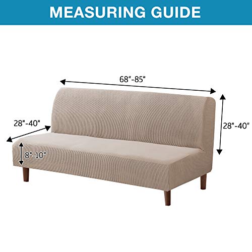 Flamingo P Stretch Armless Futon Covers - Full Queen Futon Couch Covers Slipcover - Soft Thick Jacquard Washable Sand - Thumbnail 2