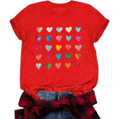 Image of Valentines Shirts for Women: 2025 Valentine Love Heart Printed Graphic Tshirt Cute Girls Casual Top