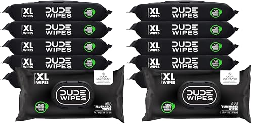 Image of DUDE Wipes Odor Destroyer Flushable Wipes - Extra-Large Adult Wet-Wipes - Deodorizing, Lightly Scented, Controls Odor for up to 24 Hours - Septic and Sewer Safe, 48 Count (Pack of 12)