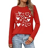 QJDFLL Geschenk Personalisiert Valentinstag Shirts Frauen Liebhaber Herz Grafik Shirt Valentine Pullover Langarm Tops(Rot,L)