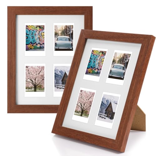 Image of Namalu 2 Pcs 2 x 3 Multi Picture Collage Frame Wall Decor with 4 Openings Walnut Wood Mini Film Photo Wall Frames for Display Wedding Decoration, 9.8 x 7.9 Inches